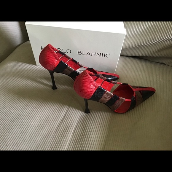 Manolo Blahnik Red Lizard size 39 brand new $1100 - Picture 12 of 12
